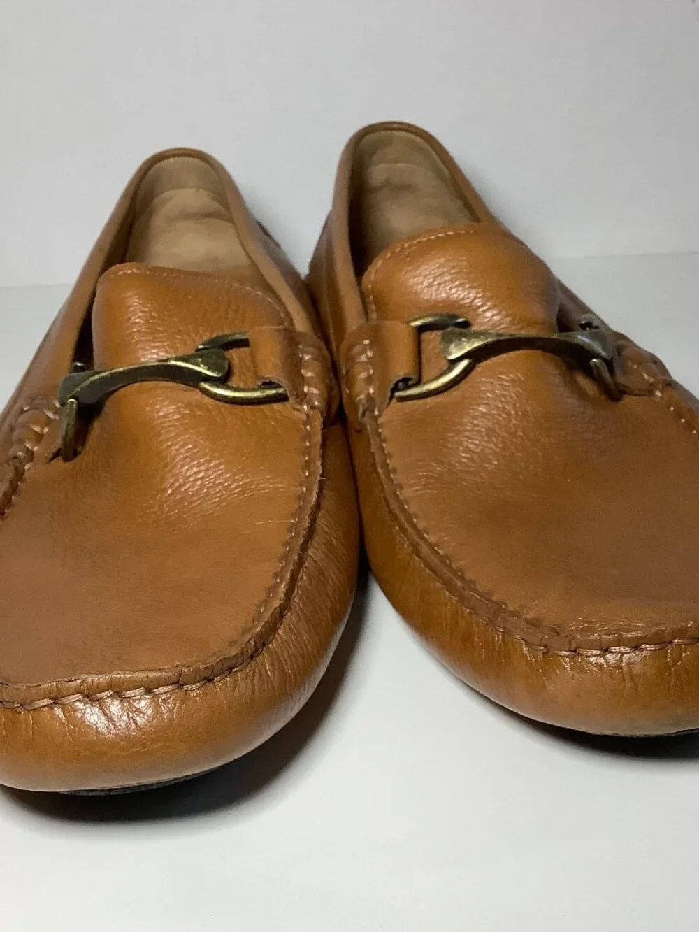 Authentic Donald Pliner genuine leather loafers in a beautiful cognac brown